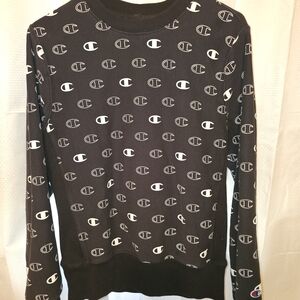 Champion Black Allover Logo Crewneck Sweatshirt